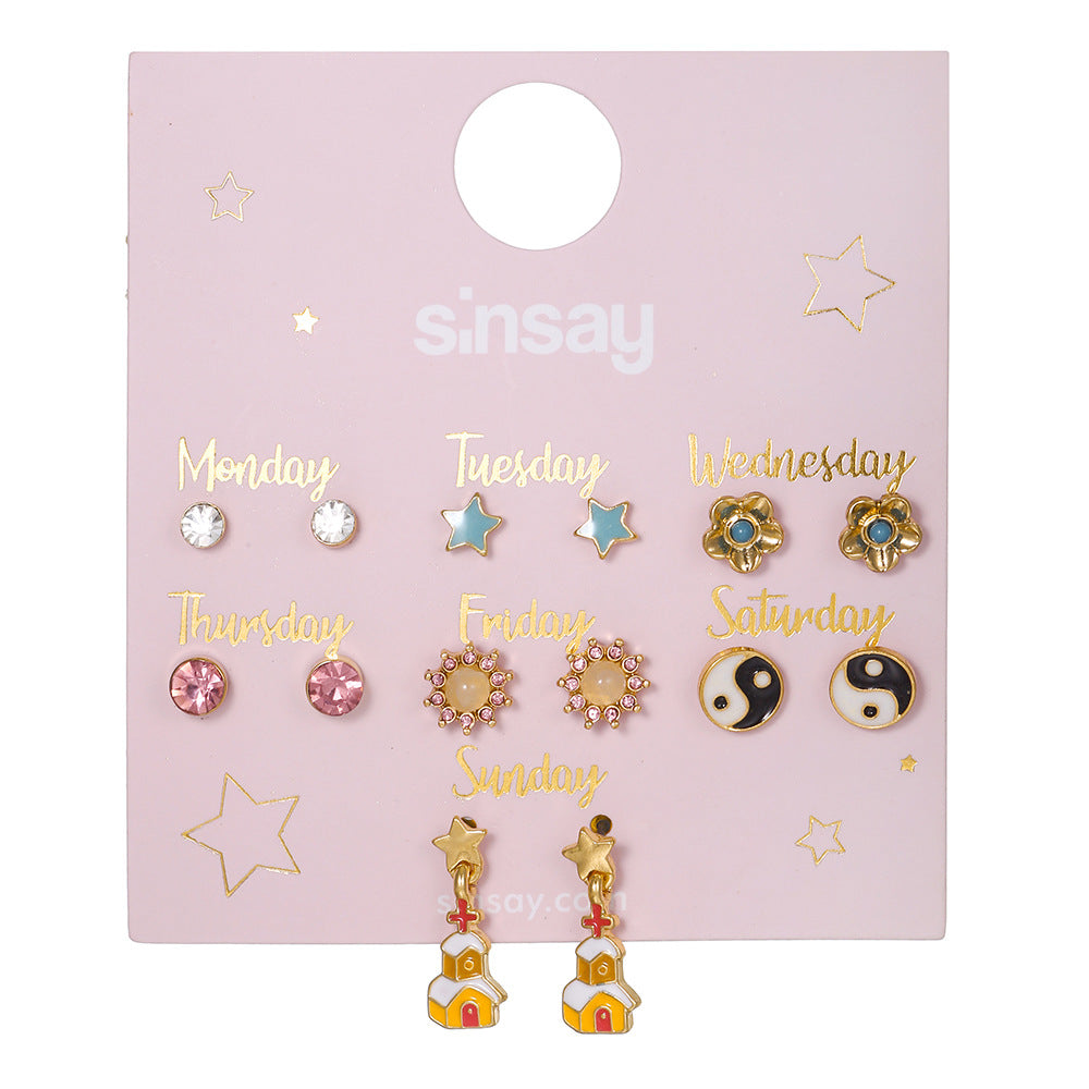 Sweet Geometric Heart Floral Alloy Stud Earrings with Rhinestone and Pearl Inlay for Unisex