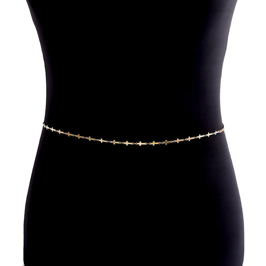 Minimalist Mini Cross Waist Chain for Women Made of Metal with Punk Style Accent