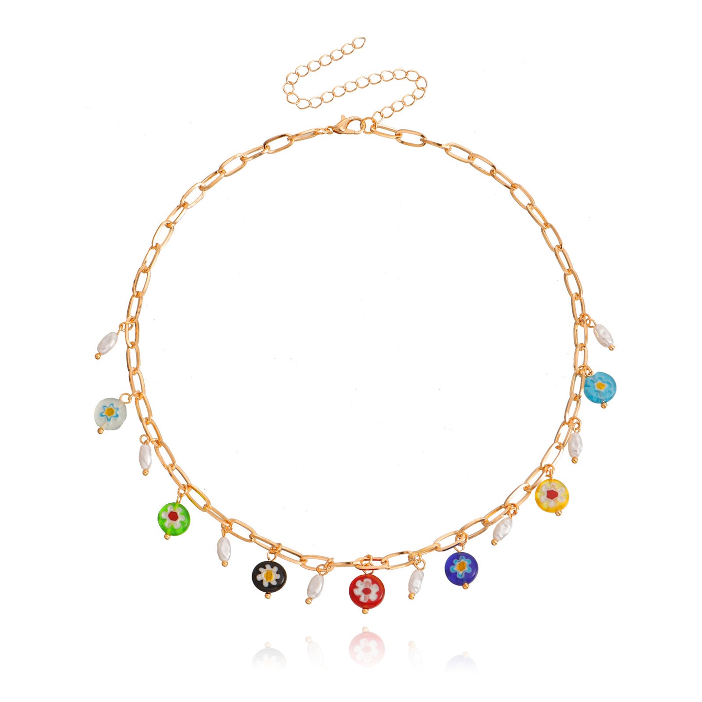 Minimalist Geometric Rainbow Glass Flower Pendant Necklace for Women with Alloy Chain and Plated Finish
