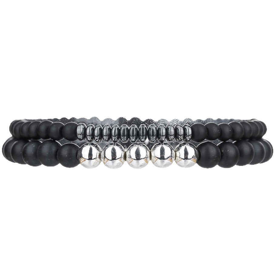 Minimalist Hip-hop Round Matte Agate Hematite Volcanic Stone Beaded Bracelet Unisex