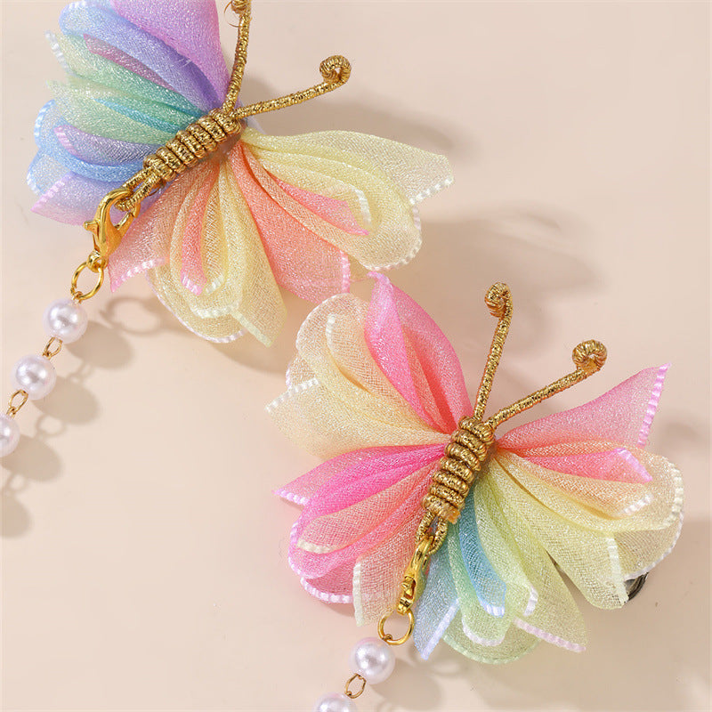 Natural Style Bow-Shaped Hair Clip for Girls Made of Plastic Resin with Ruffled and Netted Details Handcrafted Princess Hair Accessory