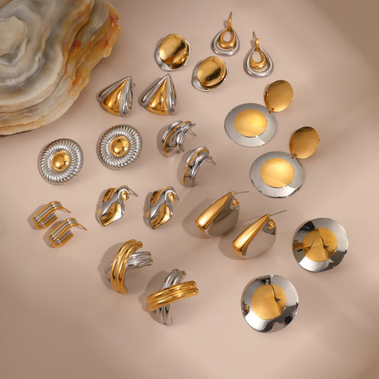Minimalist Geometric Stainless Steel Earrings with Gold and Silver Plating for Women