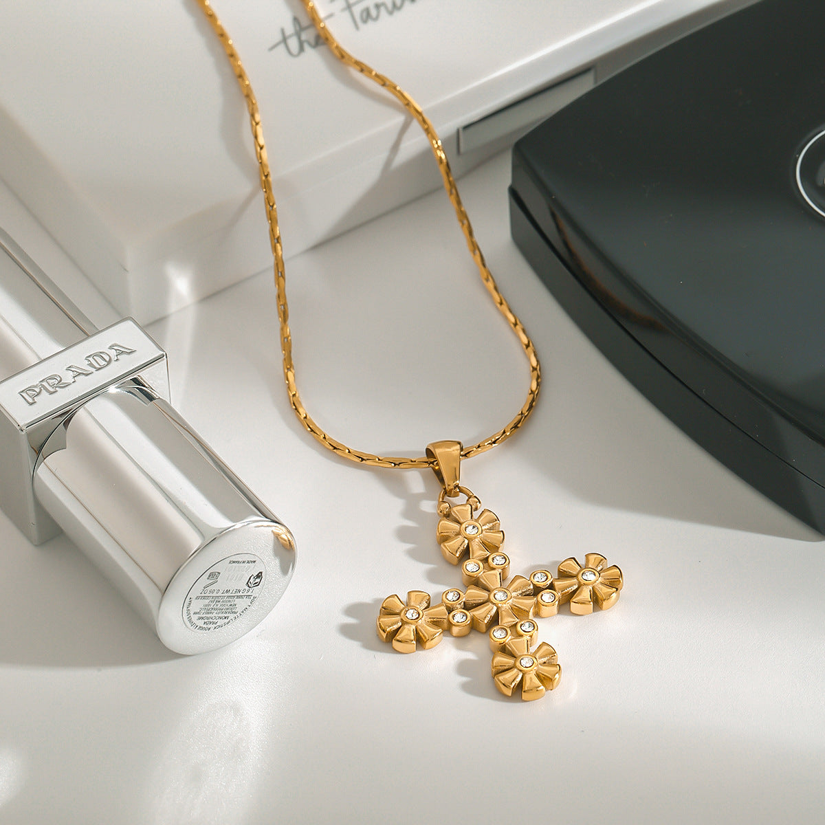 Minimalist Geometric Cross Plated Titanium Steel Pendant Stainless Steel Necklace for Women