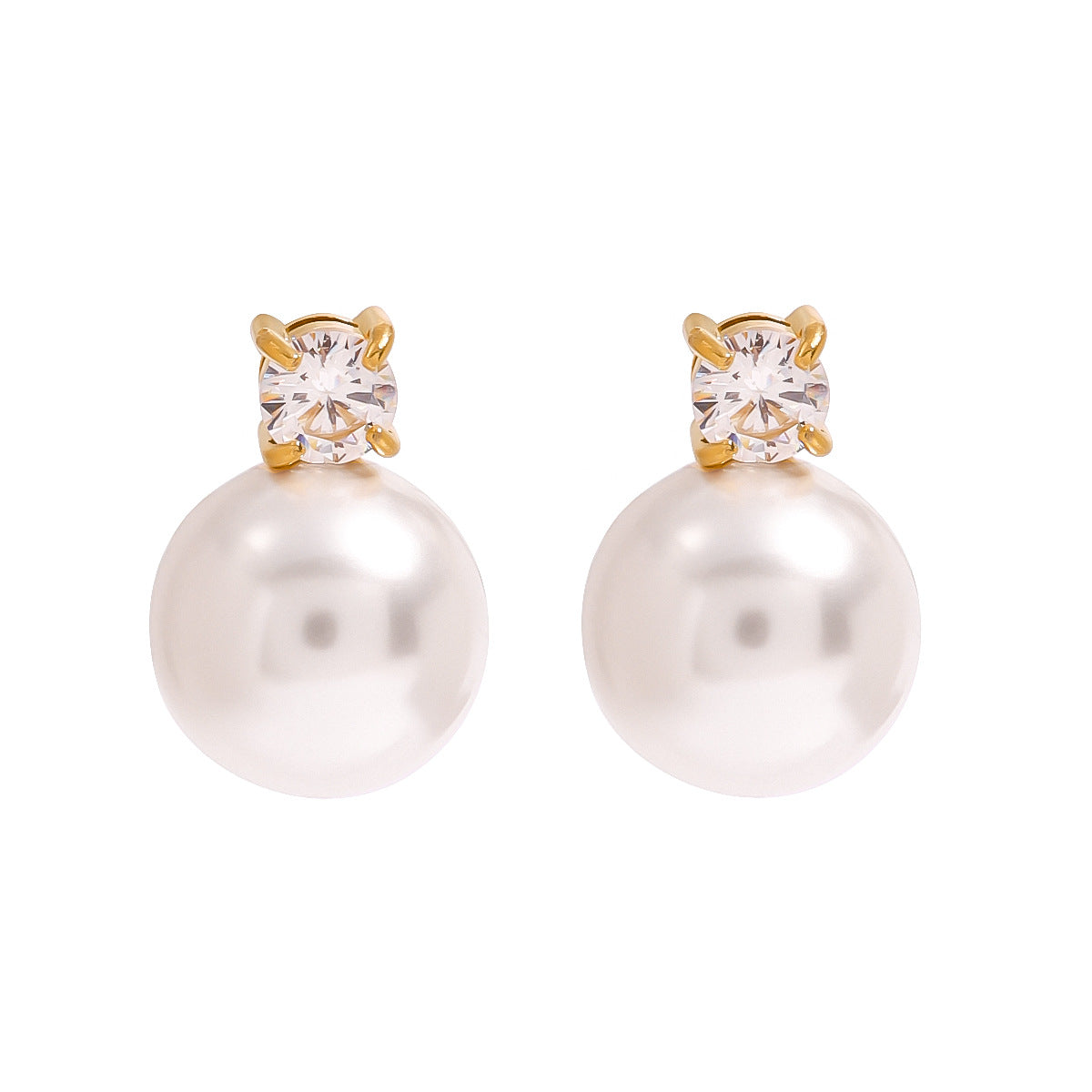 18K Gold Plated Geometric Round Pearl Stud Earrings Titanium Steel