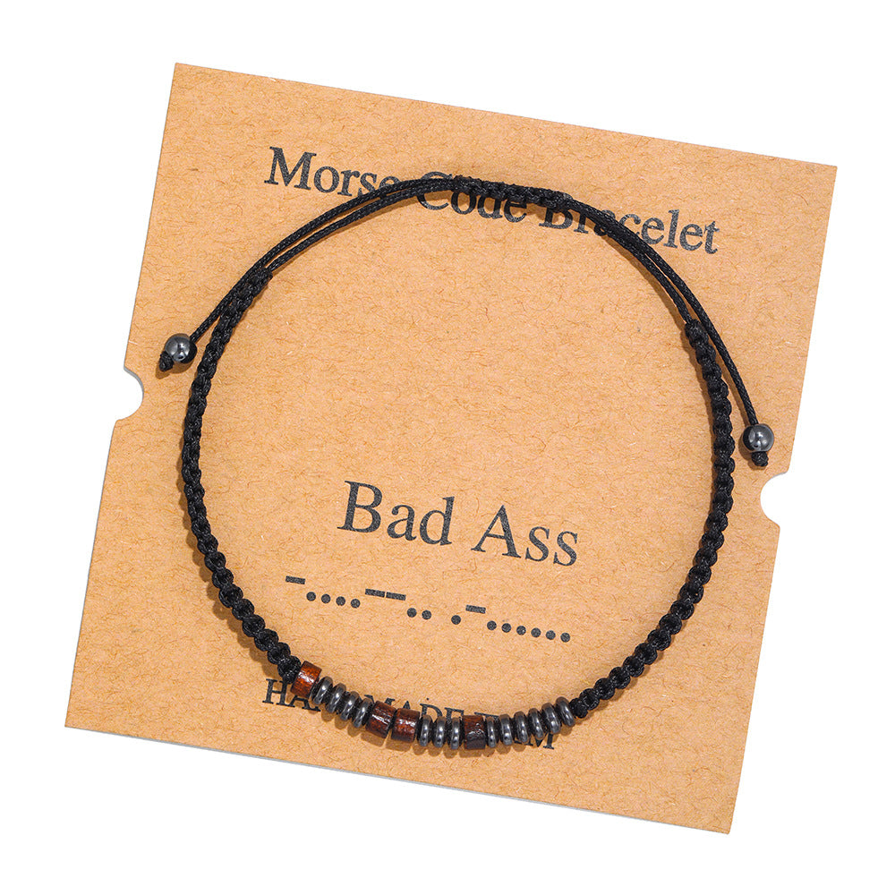 Morse Code Letter Number Wood Bracelet for Unisex