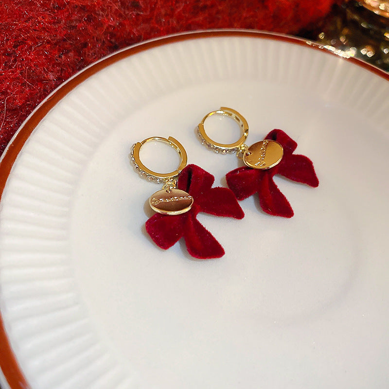 Elegant Geometric Dangle Stud Earrings for Women with Red Tassels, Alloy Base and Gold Plated Finish