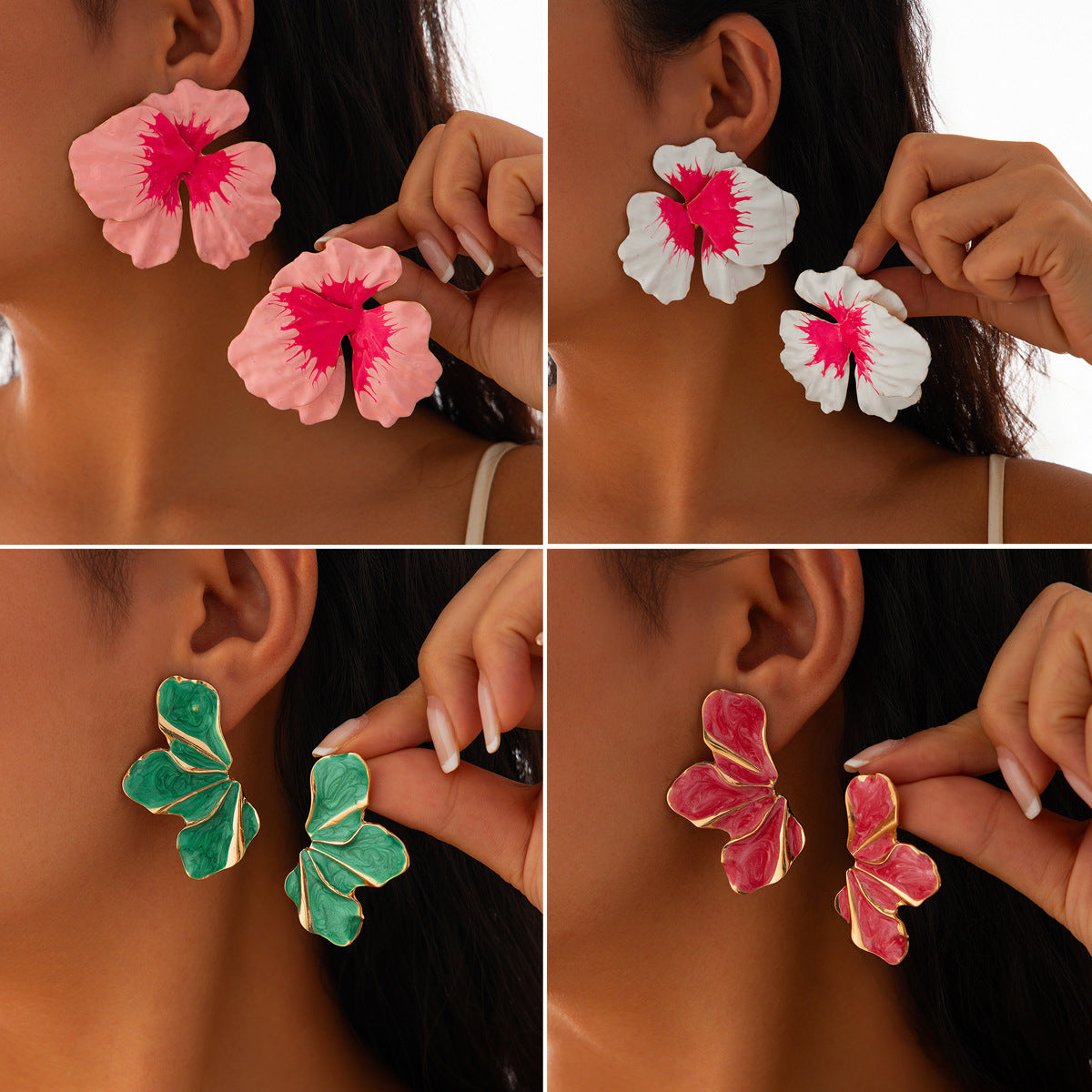 Sweet Gradient Drip Oil Floral Alloy Earrings