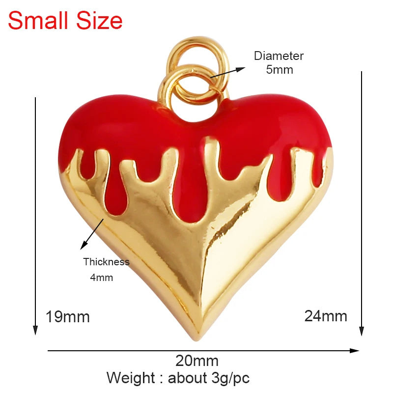Fashion Heart Shaped Brass Pendant with Cubic Zirconia Inlay Drip Oil Plated Charm Bar for DIY Jewelry