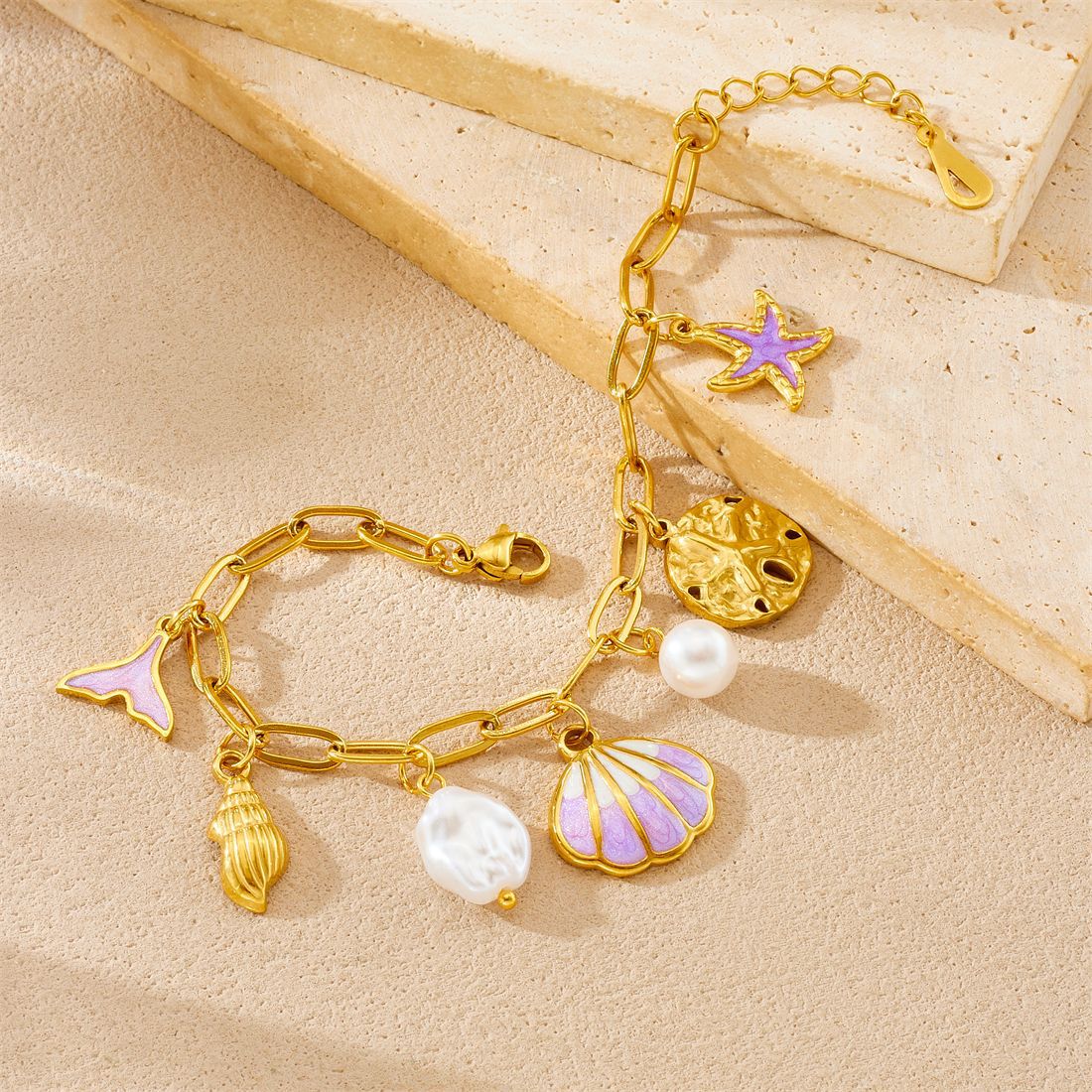 Creative Ocean Series Stainless Steel Drip Oil Pearl Animal Bracelet for Women
