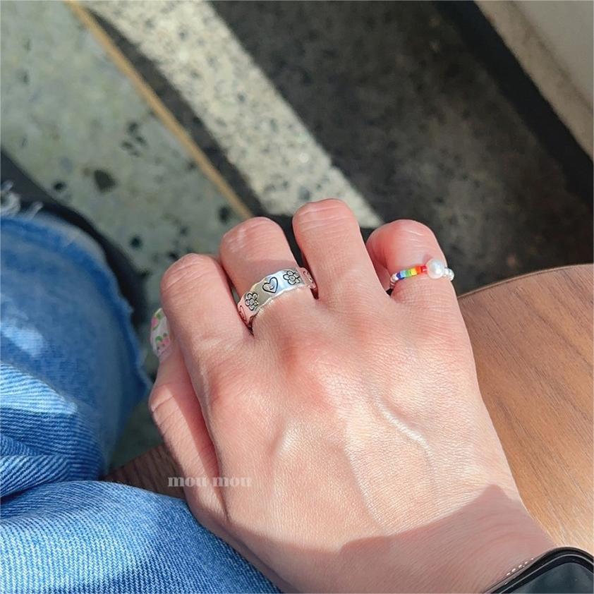 Anello da donna in argento sterling 925 a forma di cuore, minimalista, con finitura lucida e accento geometrico