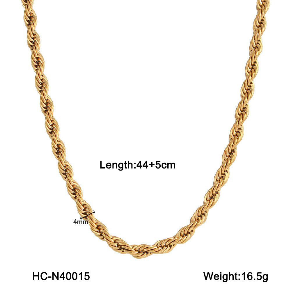 INS Style Geometric Twist Chain Necklace for Women Stainless Steel Plated Necklace