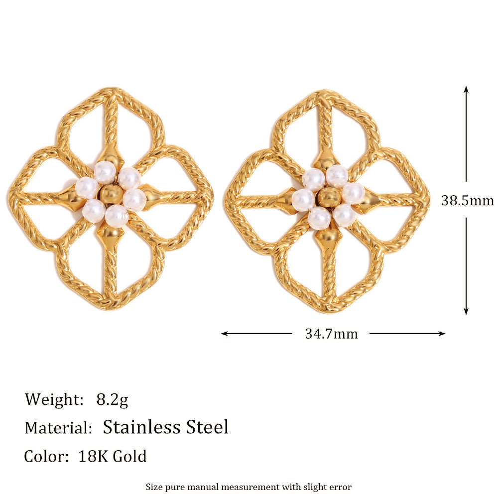 Orecchini da Donna in Acciaio Inossidabile a Rombo Ispirati al Vintage, Placcati Oro 18K