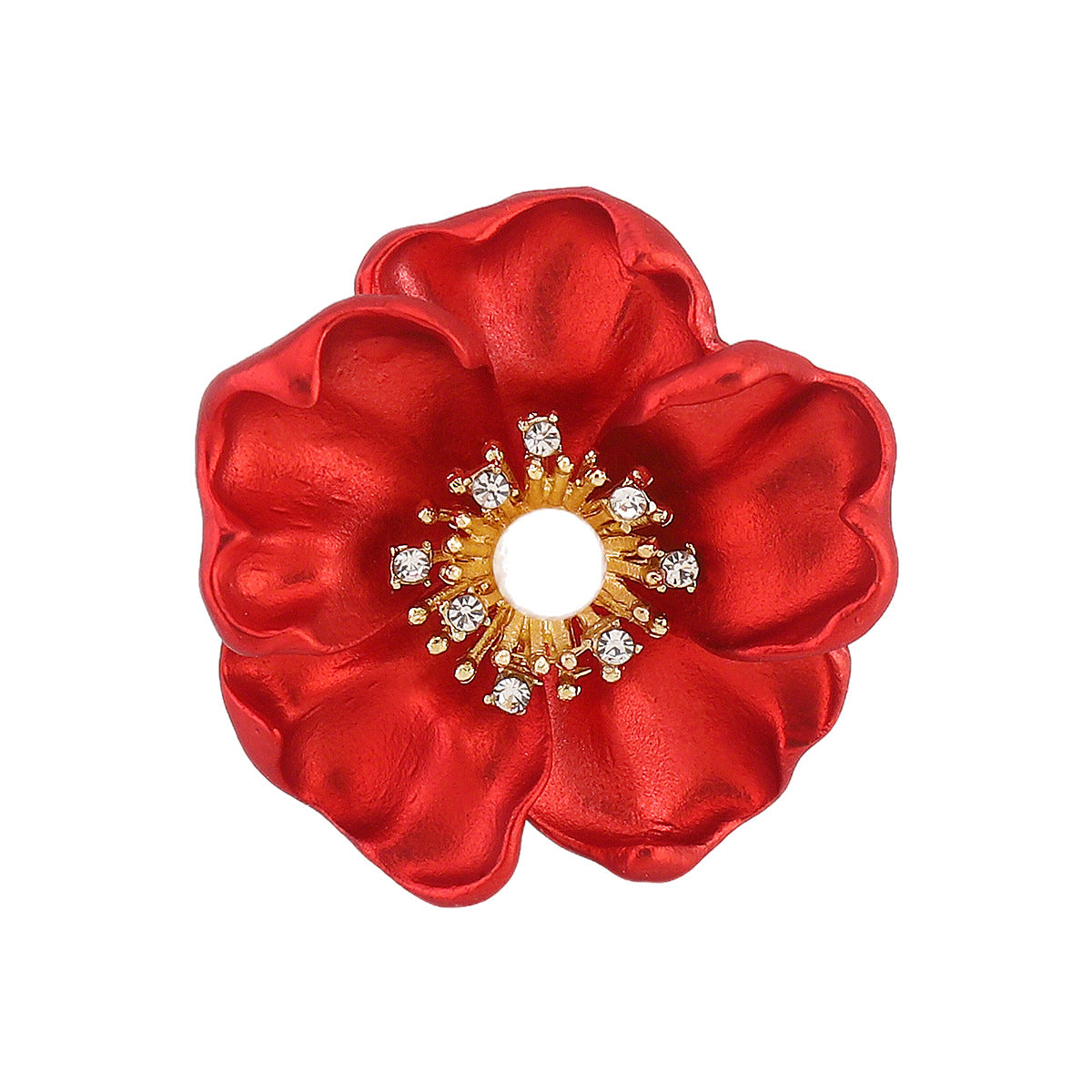 Elegante broche floral de aleación con incrustaciones de diamantes de imitación y acabado esmaltado, diseño de rosa roja para mujer