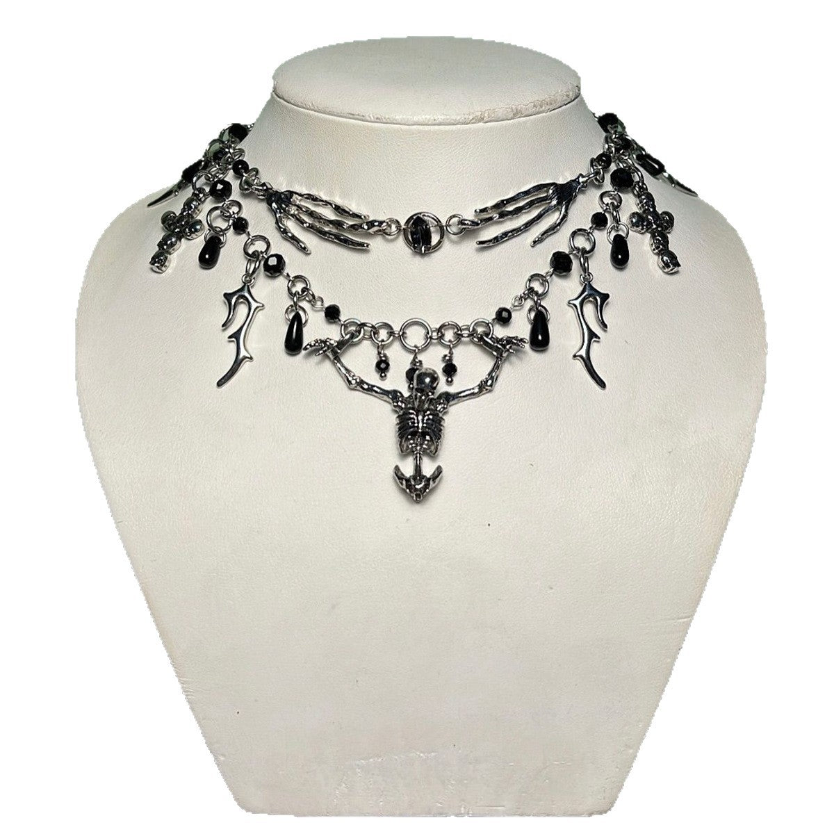 Collar de calavera de Halloween con colgante de cruz en aleación, forma geométrica, acabado galvanizado, estética oscura para mujer