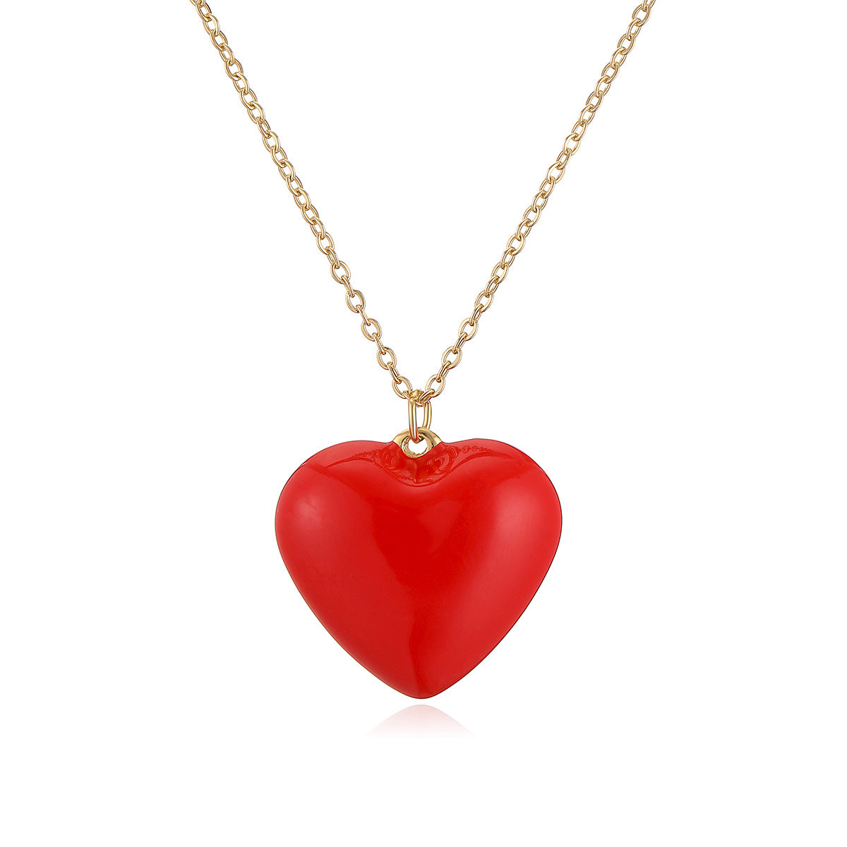 Collar de mujer con dije de corazón minimalista vintage de esmalte rojo, en cobre con baño de oro de 18 quilates