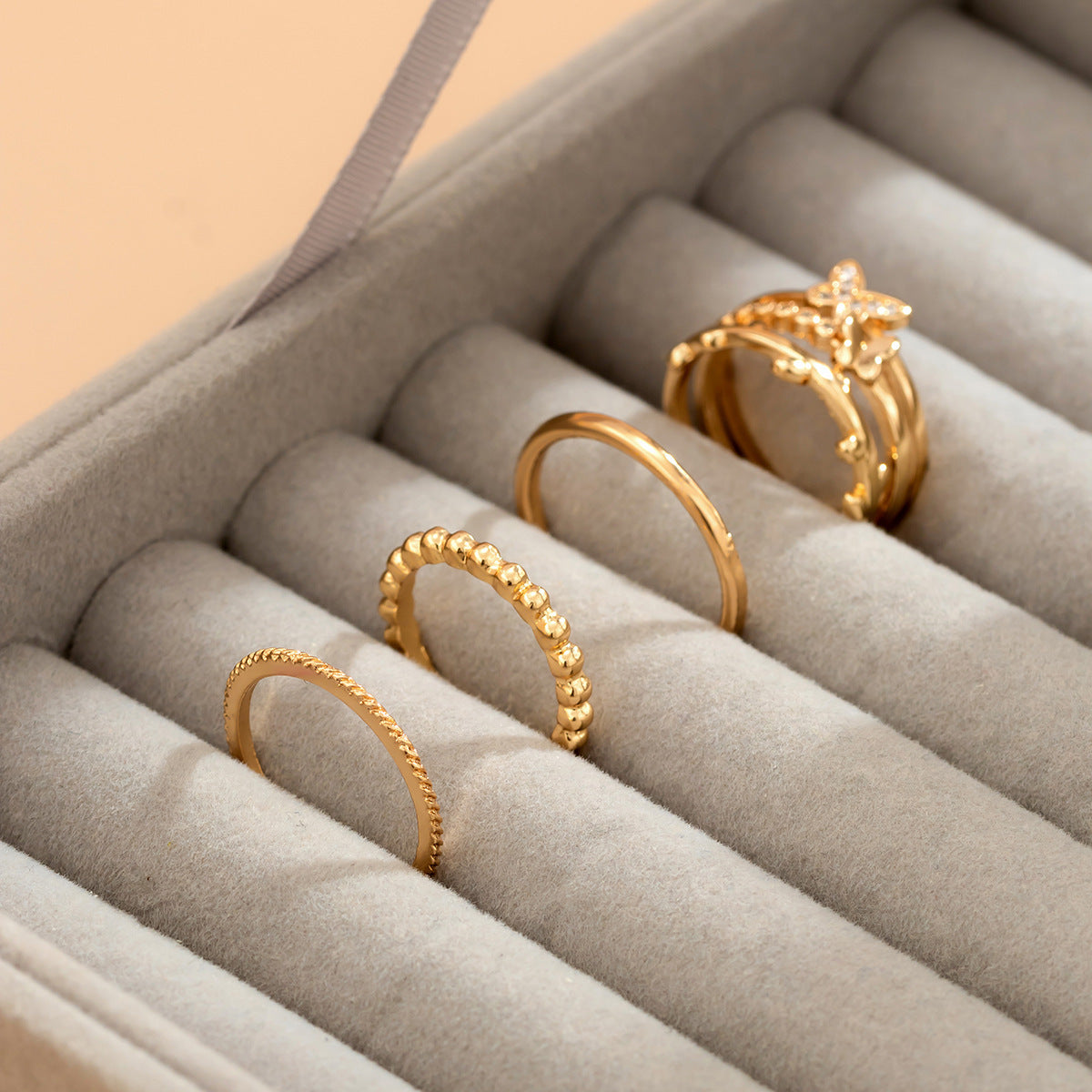 Minimalist Gold Plated Iron Star Moon Rhinestone Open Joint Ring Set for Women
