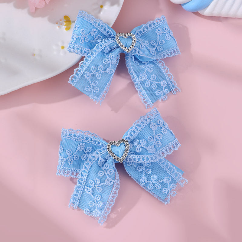 Horquilla de tela en forma de lazo estilo natural para niñas con detalles de volantes y malla, horquilla de pico de pato con temática de princesa