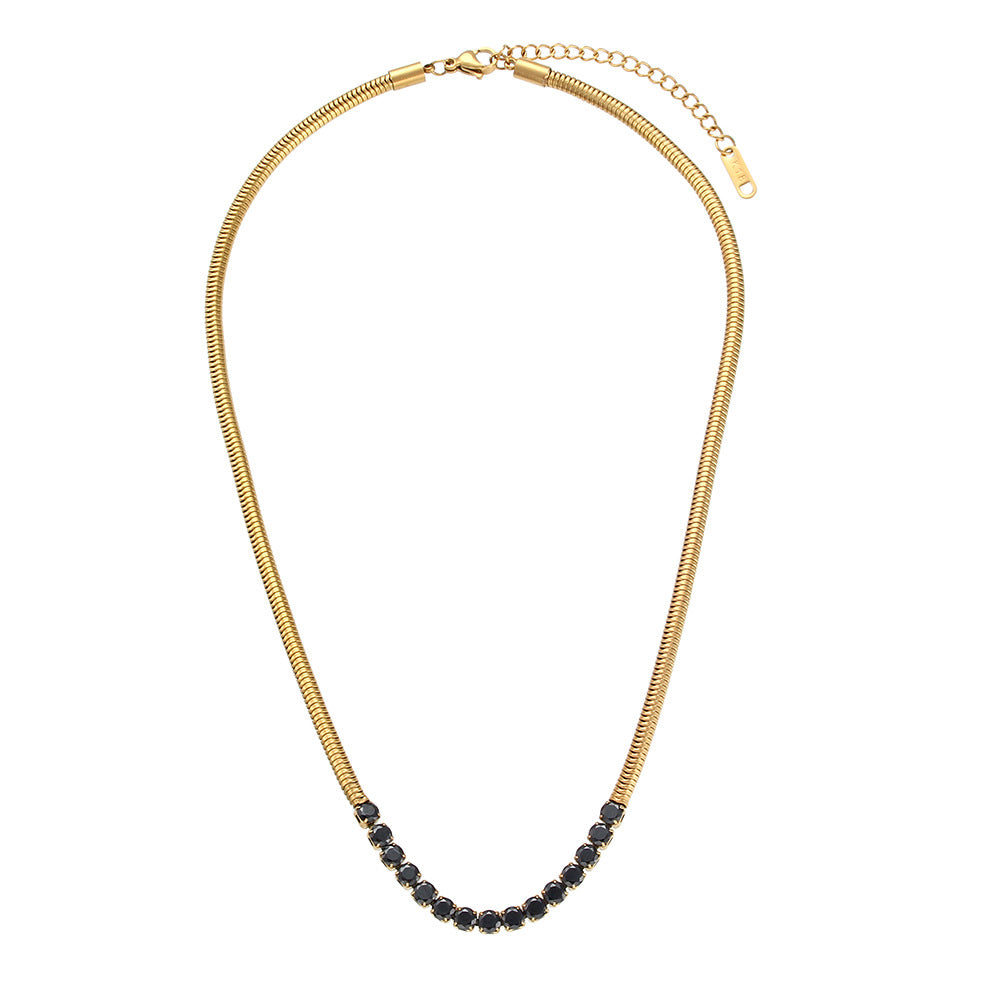 Collana con Pendente Geometrico alla Moda da Donna Acciaio Inossidabile Placcato Oro 18K con Zirconi Micro-Incastonati