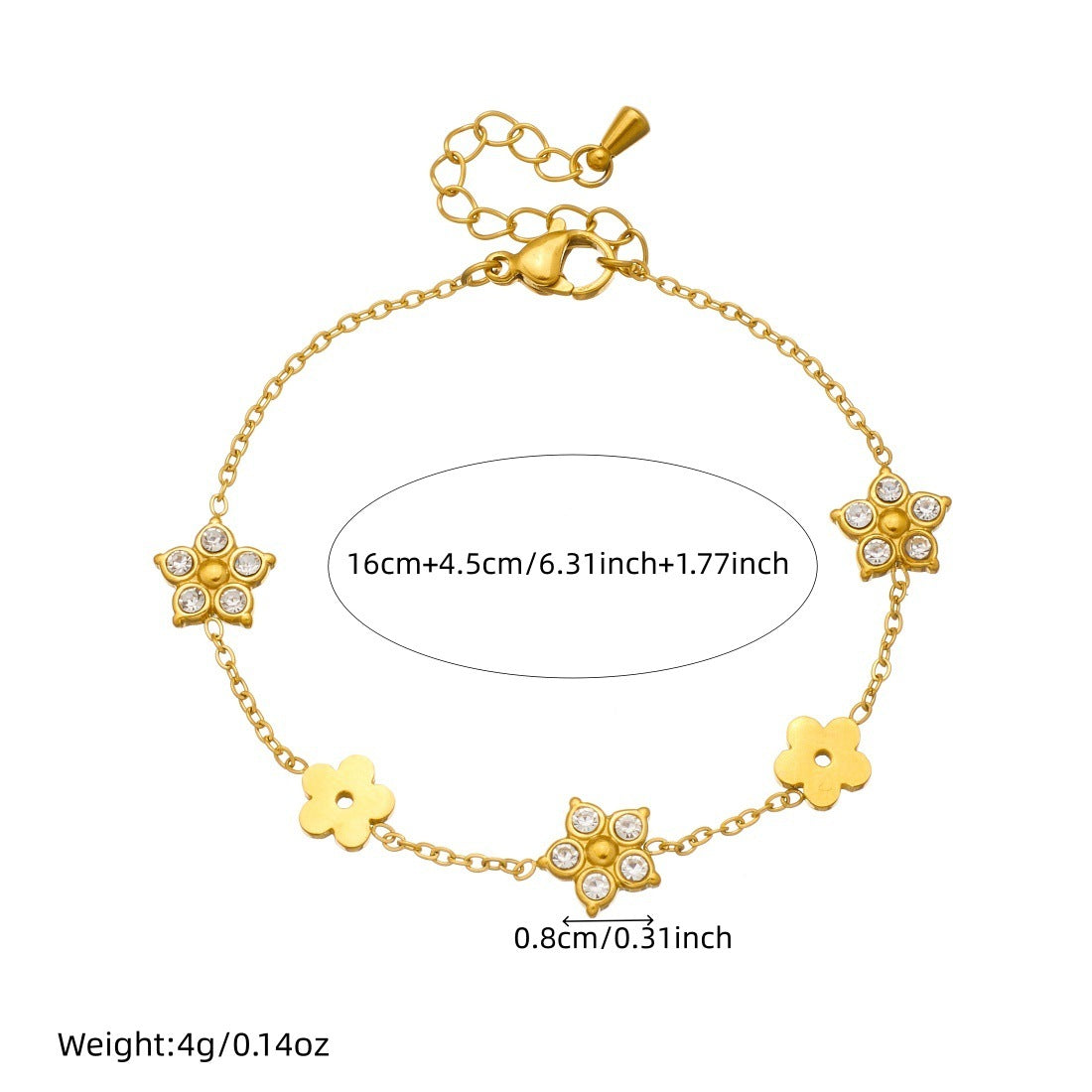 Minimalist Gold Plated Stainless Steel Star and Flower Rhinestone Jewelry Set for Women