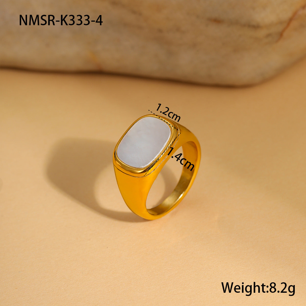 Anillo de Acero de Titanio con Nácar Geométrico Minimalista y Baño de Oro de 18K para Mujer