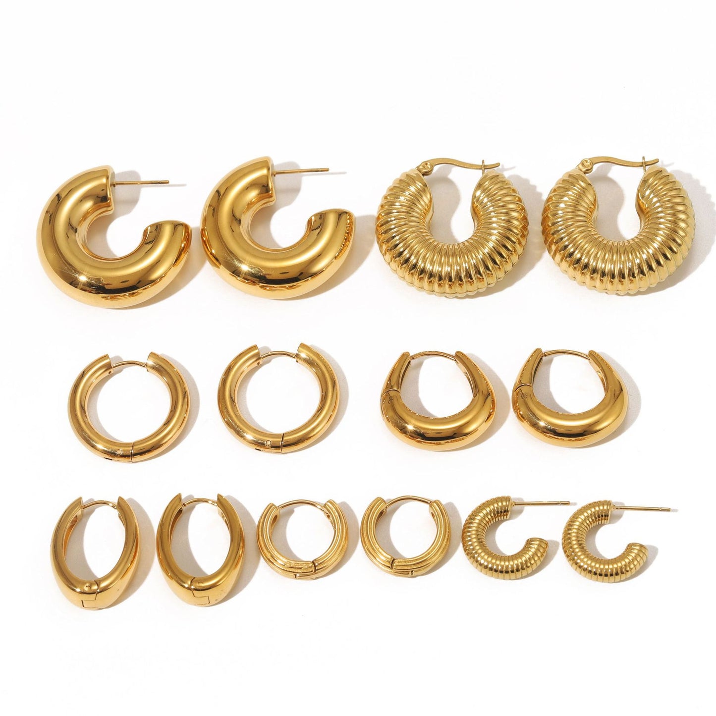 Pendientes de acero inoxidable geométricos con acabado chapado para mujer, aretes de lujo minimalistas