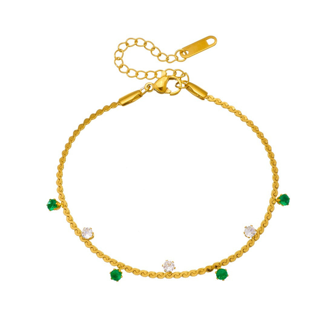 Gold Plated Stainless Steel Rope Chain Bracelet with Geometric Rhinestone Pendant