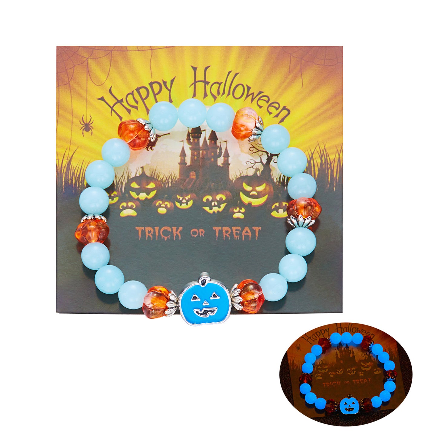 Pulsera de aleación con cuentas de calabaza y fantasma que brillan en la oscuridad para Halloween, con estilo lindo y atrevido para hombres y mujeres