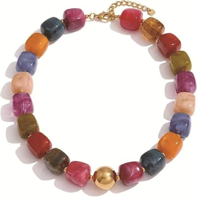 Luxury Heart Resin Pendant Acrylic Bead Necklace for Women