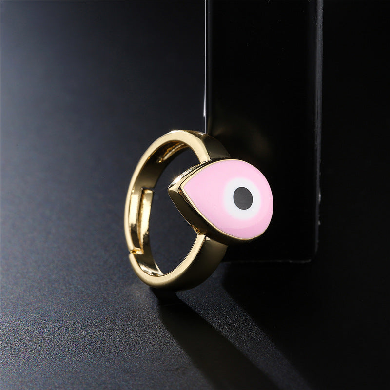 Teardrop Geometric Drip Oil Gold Plated Brass Ring for Women