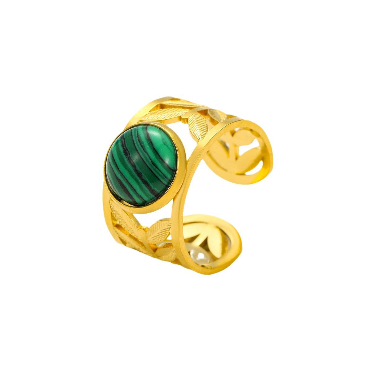 Anello in Acciaio Inossidabile con Motivo Geometrico Stile Vintage Instagram con Intarsio in Pietra Naturale e Placcatura in Oro 18K da Donna