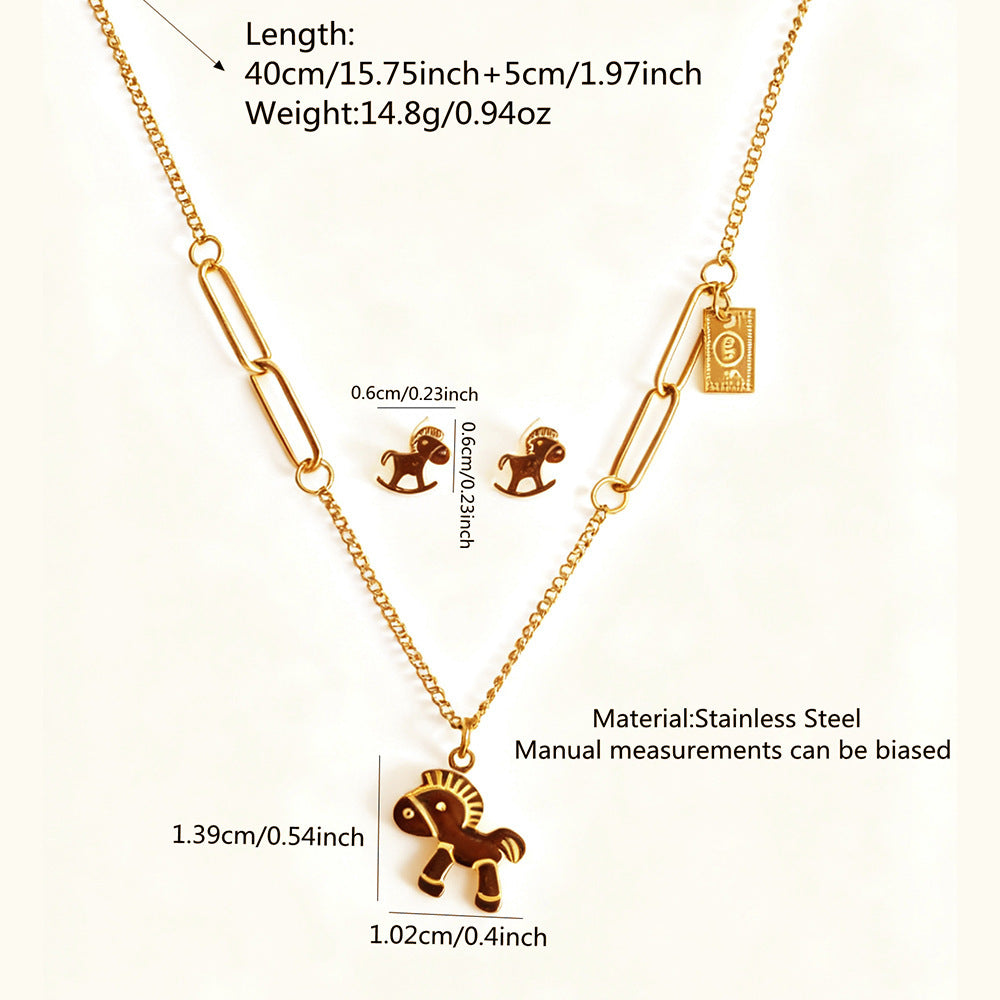 Luxury Gold Plated Stainless Steel Animal Necklace and Earring Set for Women