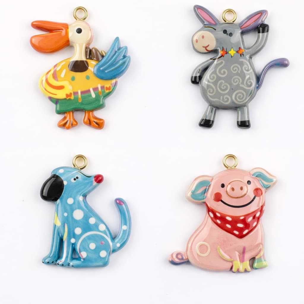 Ciondolo da donna vintage placcato oro 18 carati in ottone con animali e olio a goccia