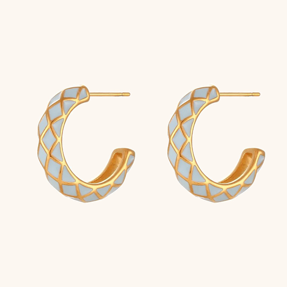 Pendientes de acero inoxidable con diseño geométrico de esmalte, baño de oro de 18 quilates y rueda en colores caramelo para mujer