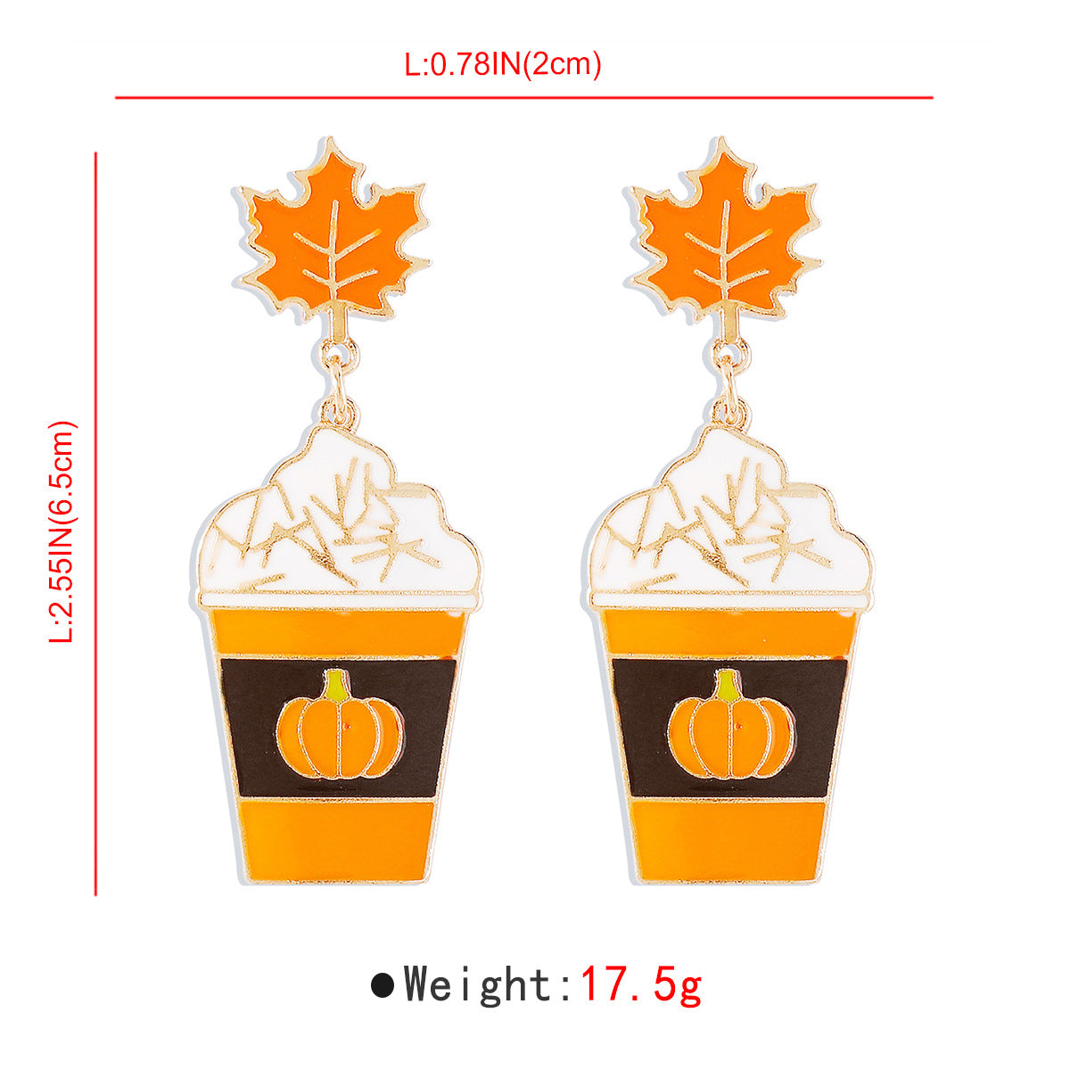 Pendientes de calabaza y hoja de arce geométricos dulces y atrevidos en aleación con acabado esmaltado para mujer