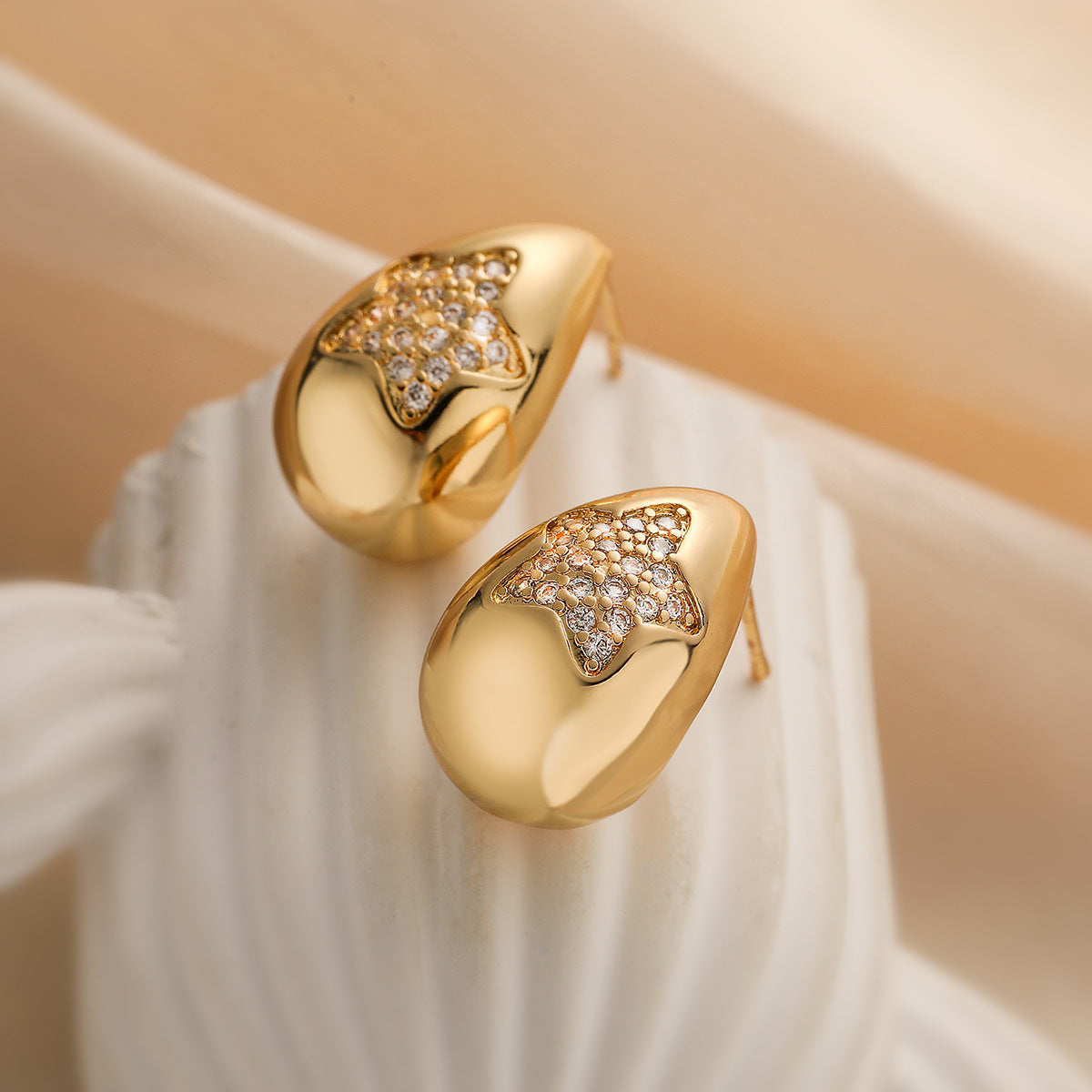 Minimalist Luxe Copper Gold-Plated Zircon Heart Star Teardrop Stud Earrings for Women