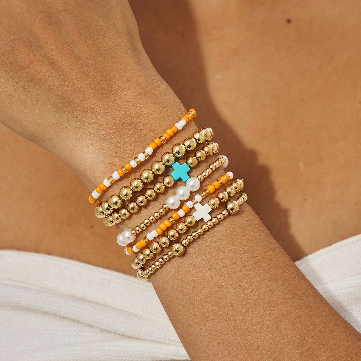 Minimalist Plated Acrylic Cross Charm Bracelet for Women