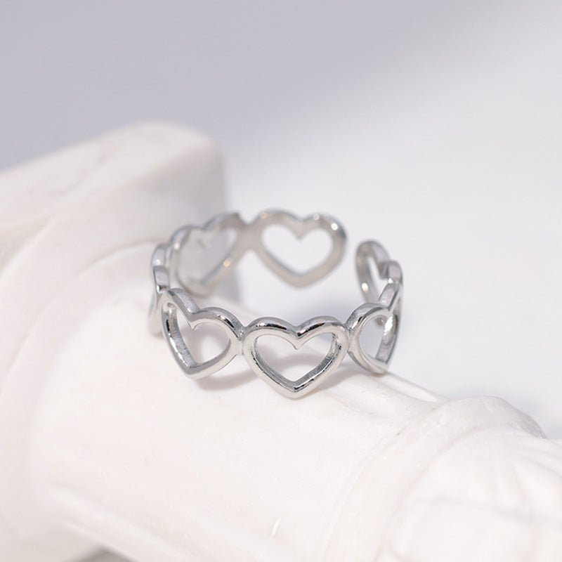 Sweet Minimalist Heart-Shaped Titanium Steel Open Ring for Women with Plated Finish