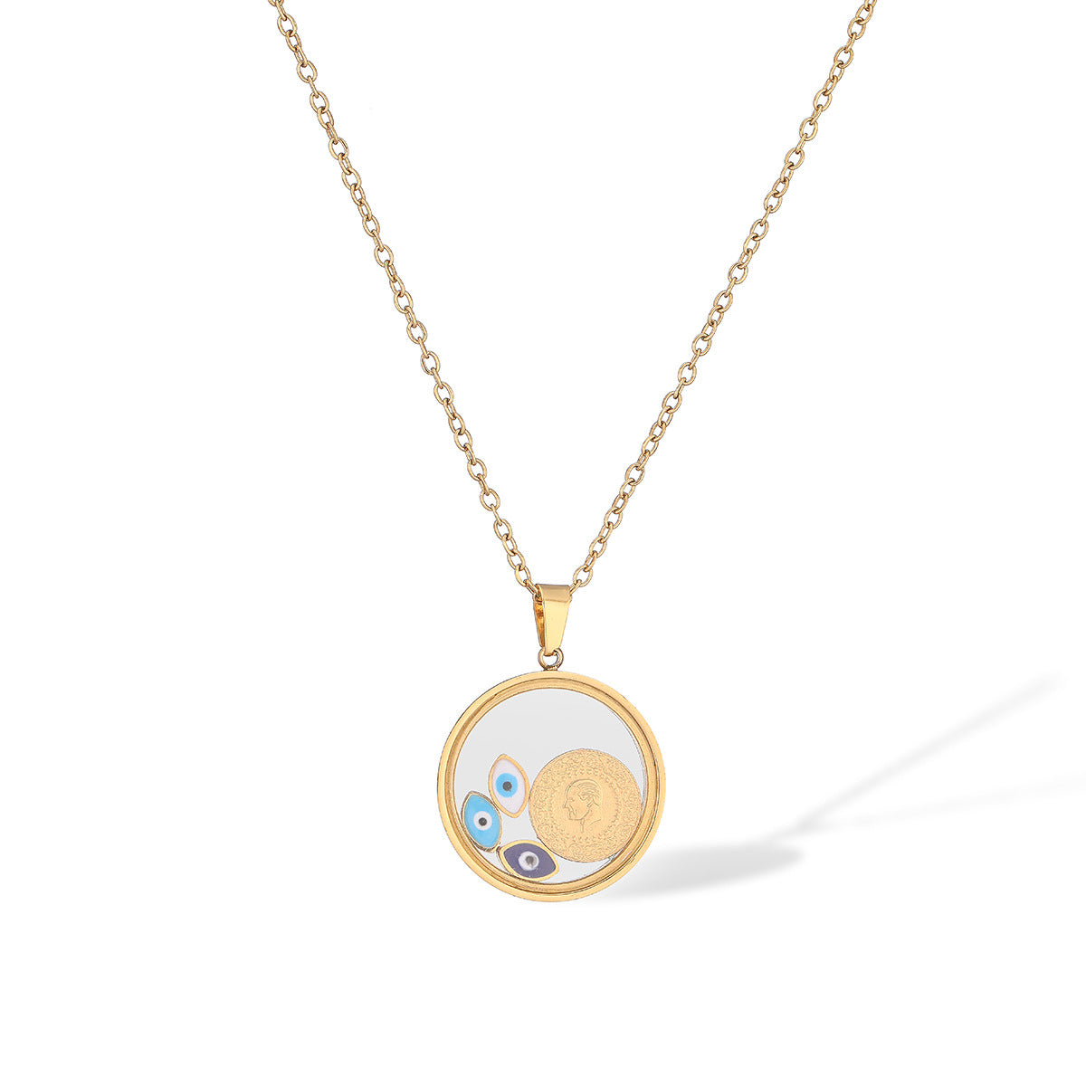 Collana Minimalista Geometrica a Occhio di Allah da Donna in Acciaio al Titanio Placcato Oro