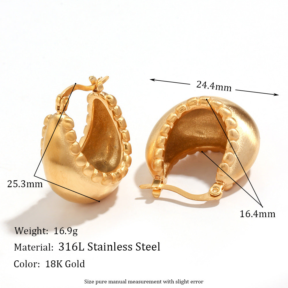 Orecchini da donna geometrici minimalisti in acciaio al titanio con placcatura in oro 18 carati e design a cestino con sfera testurizzata
