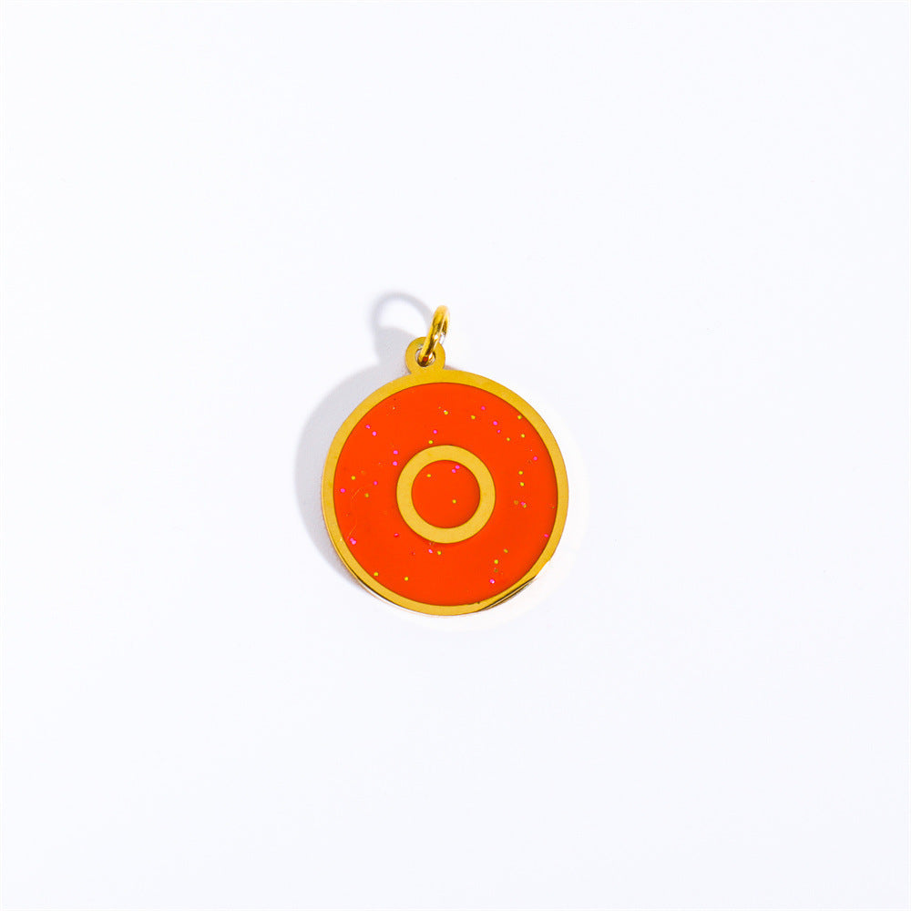Candy Color Drip Oil 18K Gold Plated Letter Charm Bar Titanium Steel Necklace