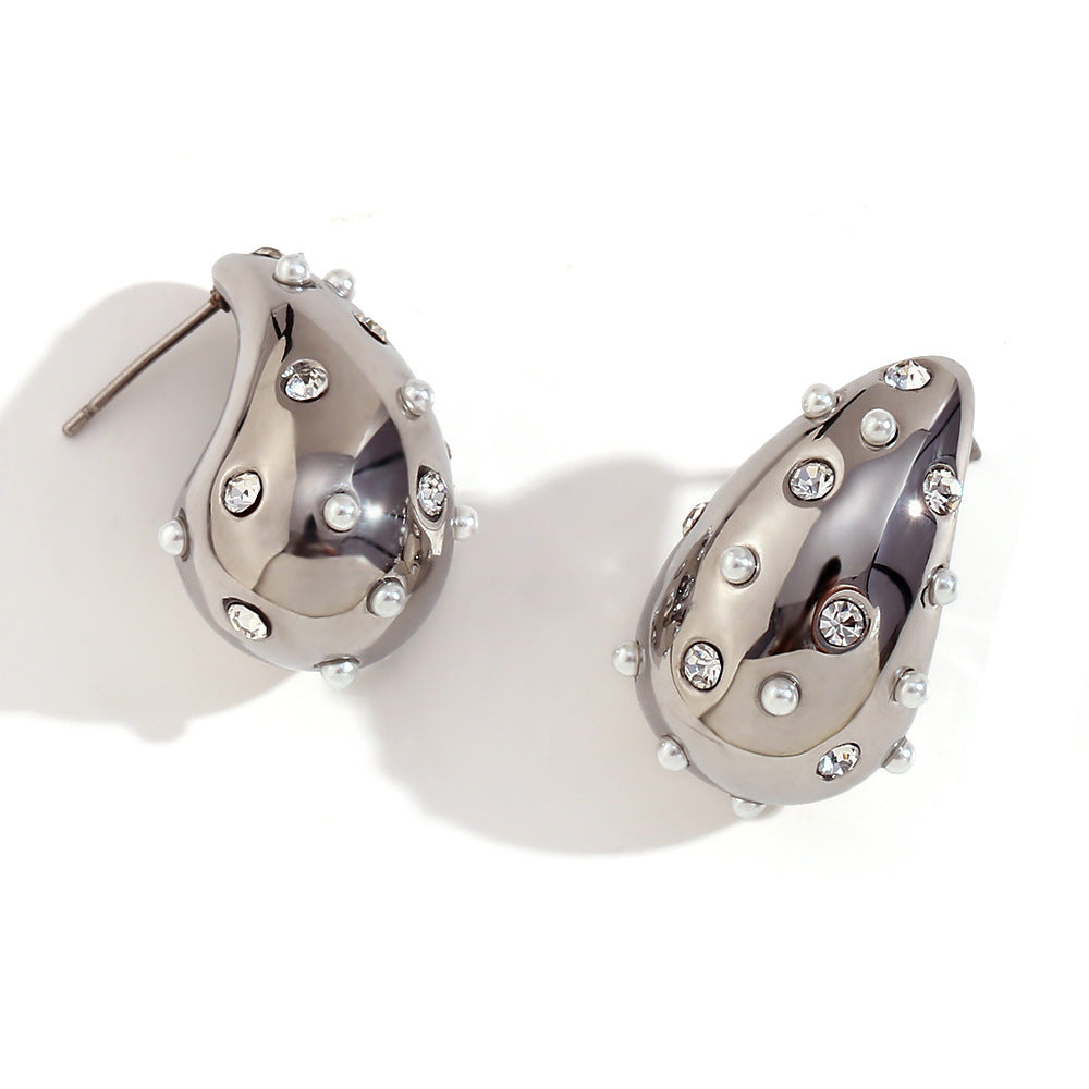Pendientes de acero inoxidable geométricos de inspiración vintage con chapado en oro de 18 quilates, diseño colgante de lágrima texturizada y rectangular para mujer