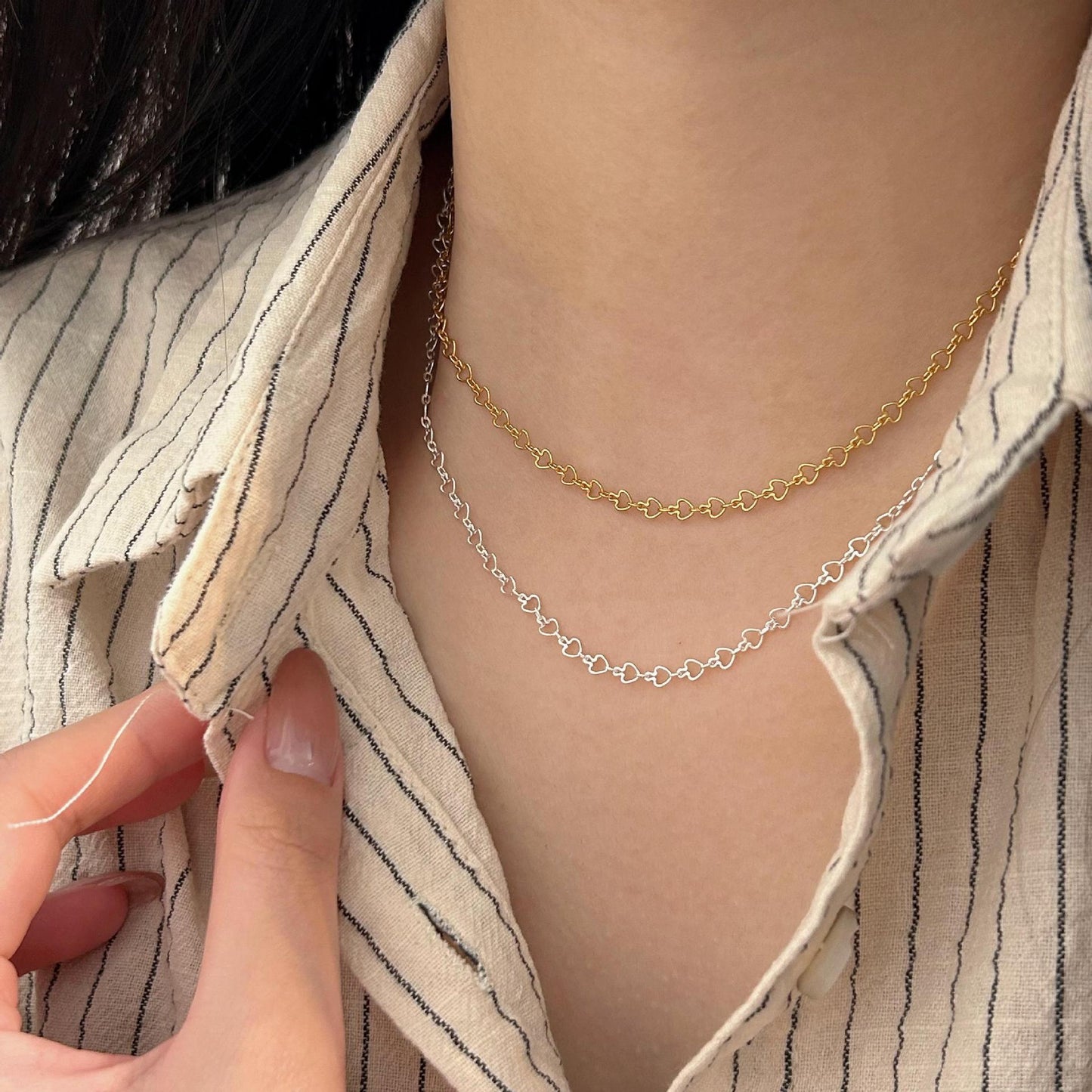 Minimalist Heart-Shaped 925 Sterling Silver Necklace with Plated Finish, Delicate Single Snake Chain for Women