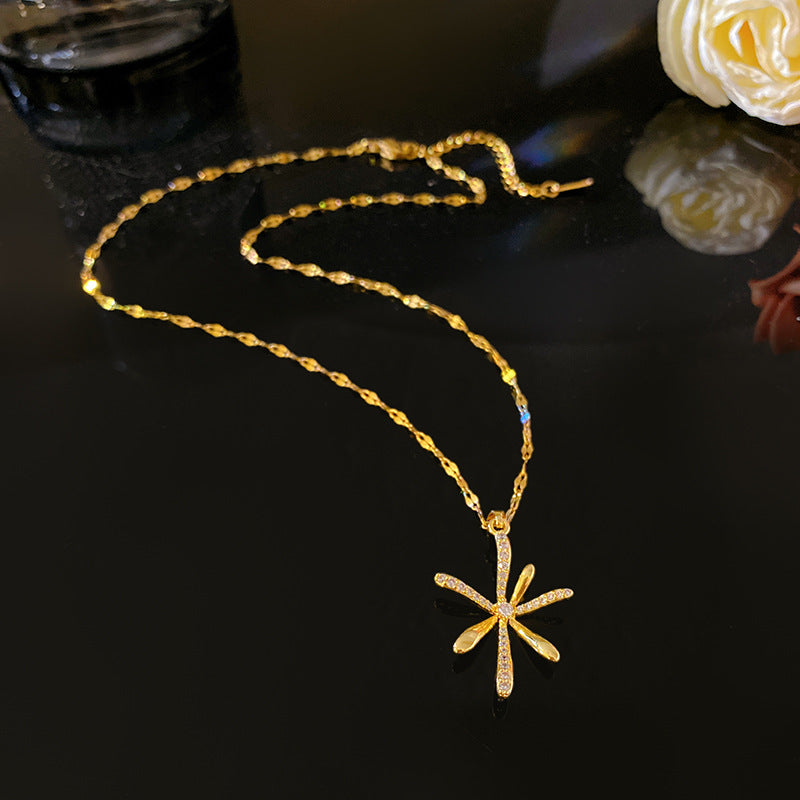 Sporty Sweet Floral Plated Titanium Steel Necklace with Brass Pendant