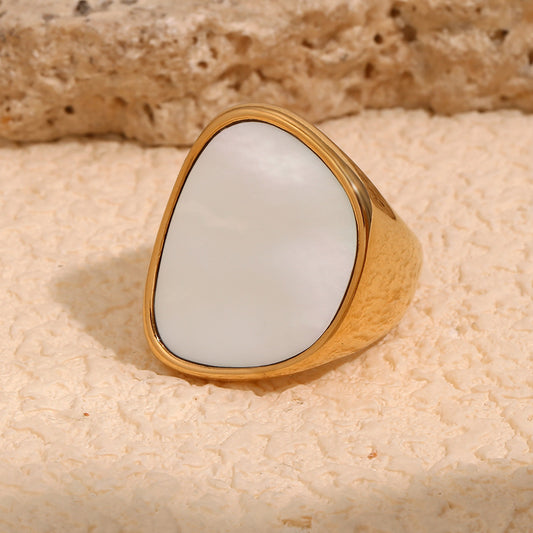 Anillo geométrico de acero inoxidable a la moda con baño de oro de 18 quilates para mujer