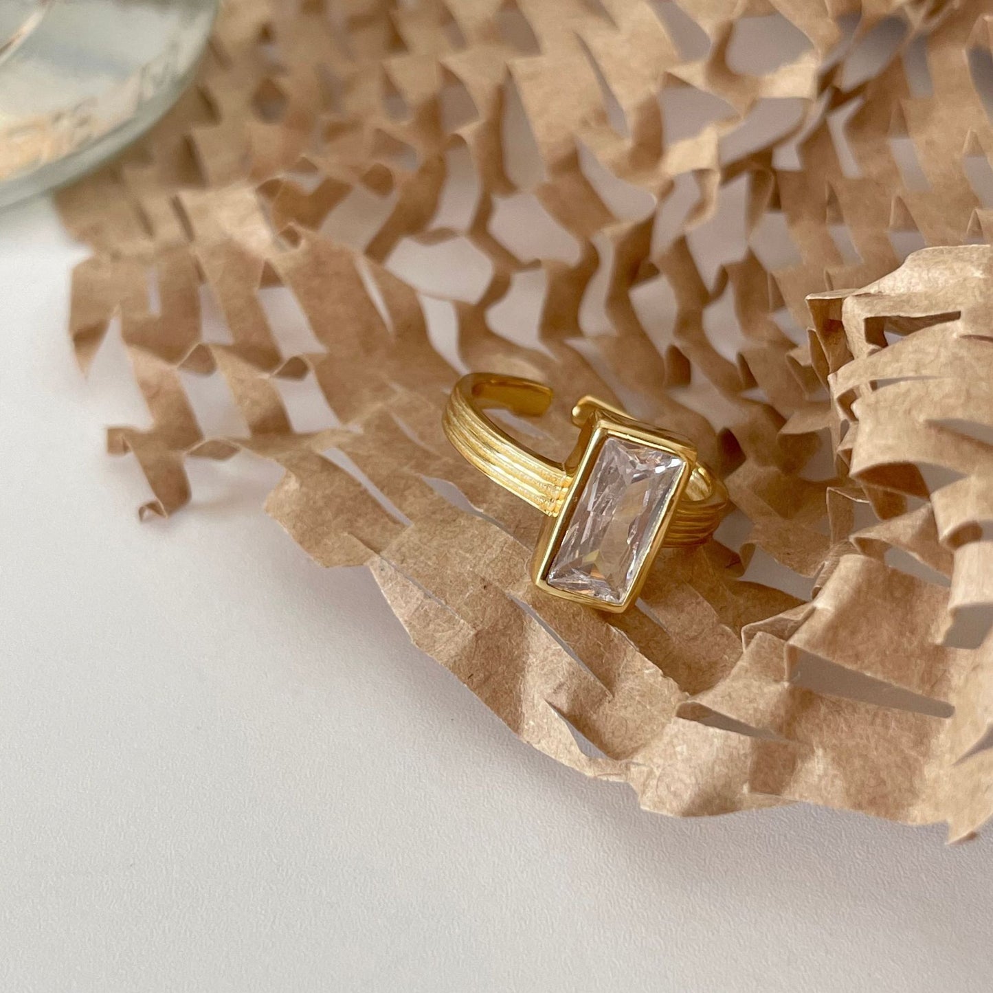 Sweet 925 Sterling Silver Rectangle Cubic Zirconia Inlay Ring