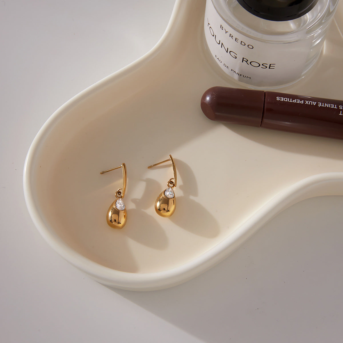 Elegant Teardrop Geometric Stainless Steel Plated Cubic Zirconia Earrings for Women