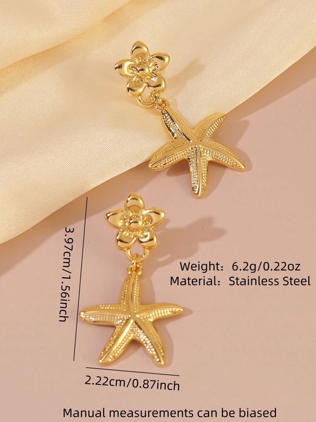 Beach Style Stainless Steel Geometric Starfish Shell Stud Earrings for Women