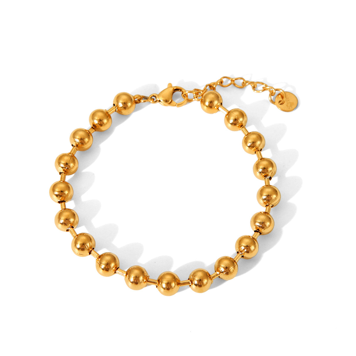 Bracciale da donna in acciaio inossidabile placcato oro 18 carati, stile alla moda, con catena a perline tonde geometriche
