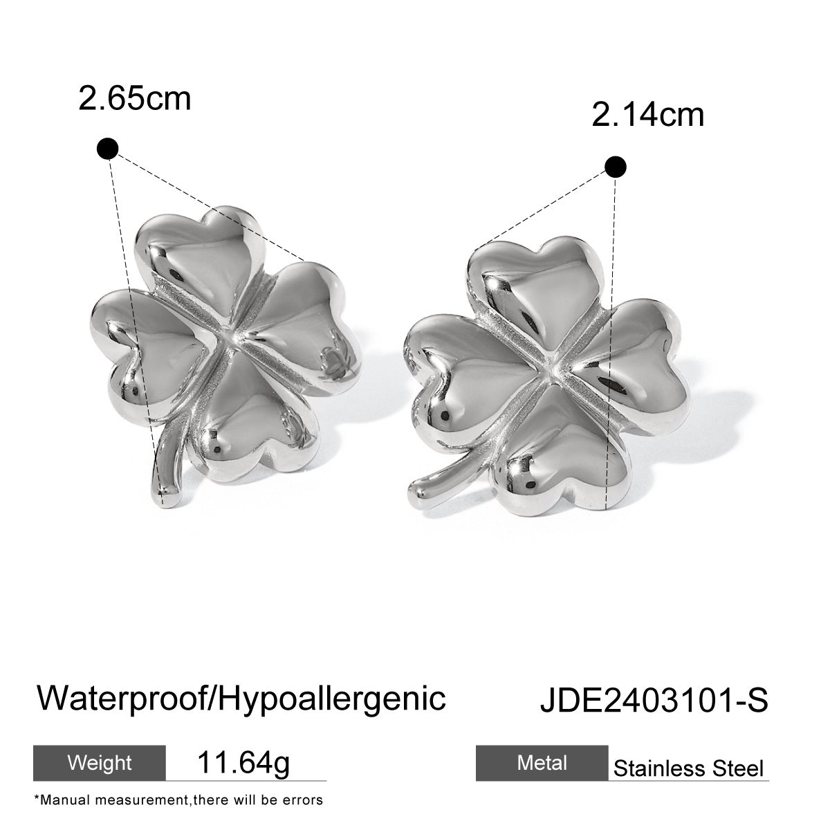 Elegant 18K Gold Plated Stainless Steel Geometric Four-Leaf Clover Stud Earrings for Women