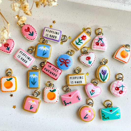 Elegant Plated Brass Floral Heart Fruit Charm Bar DIY Accessories